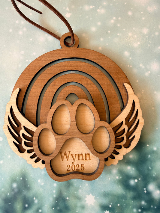 Boho Rainbow Bridge Paw Memorial Ornament