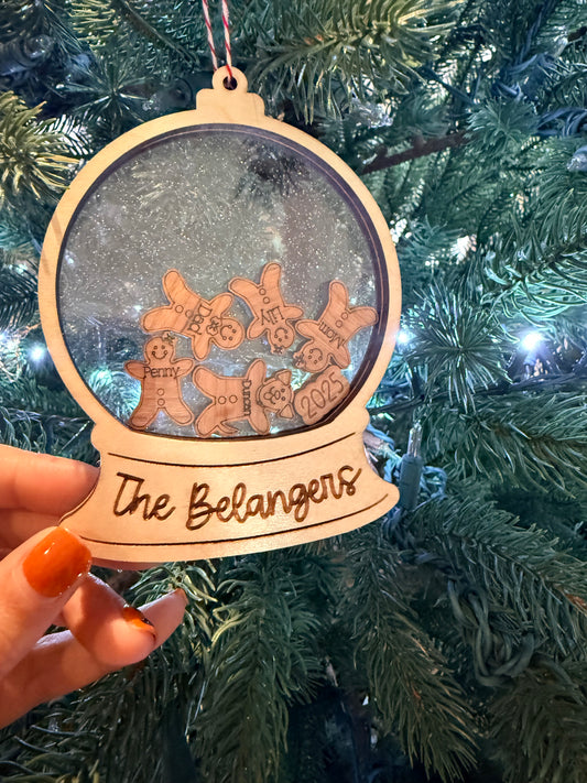 Gingerbread Family Snow Globe shaker ornament