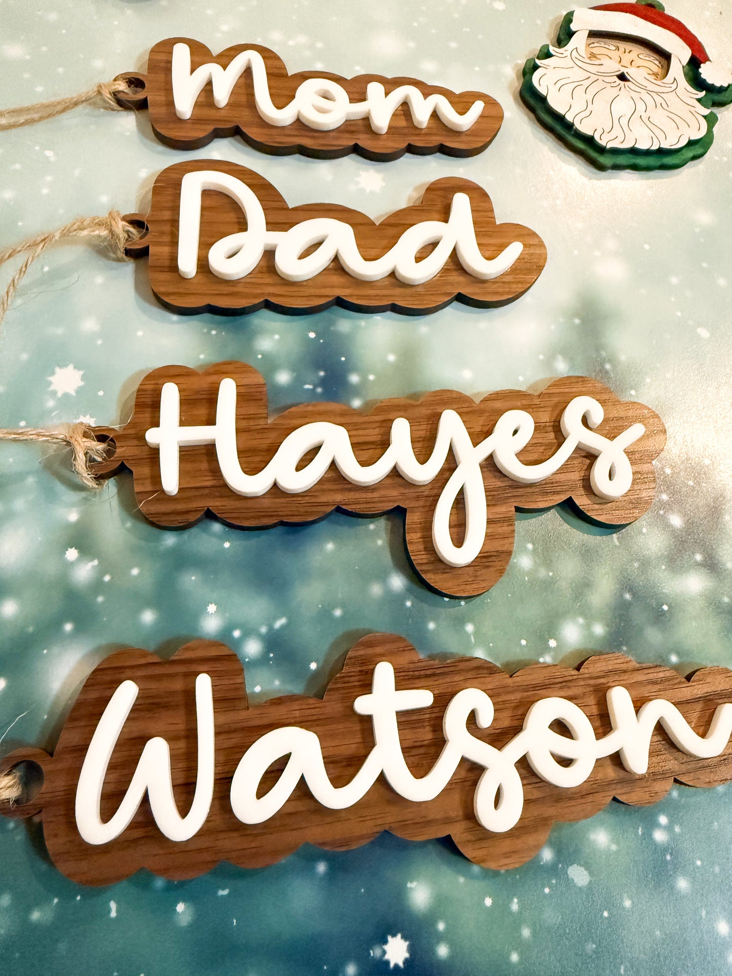 Personalized Walnut & Acrylic Stocking Tags