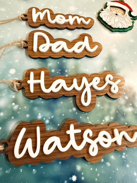 Personalized Walnut & Acrylic Stocking Tags