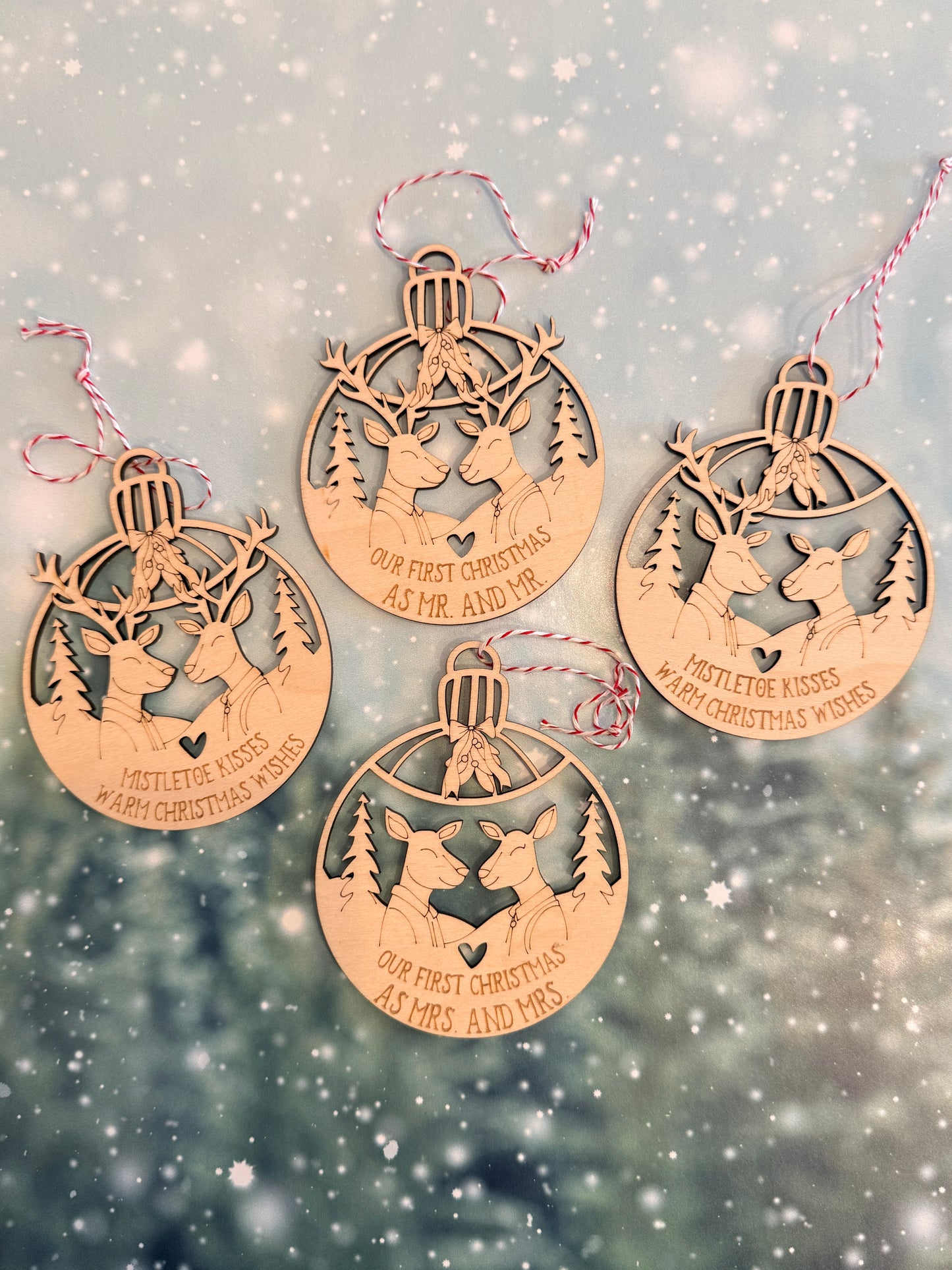 Mistletoe Kisses Deer Couple Ornaments