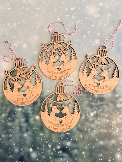 Mistletoe Kisses Deer Couple Ornaments